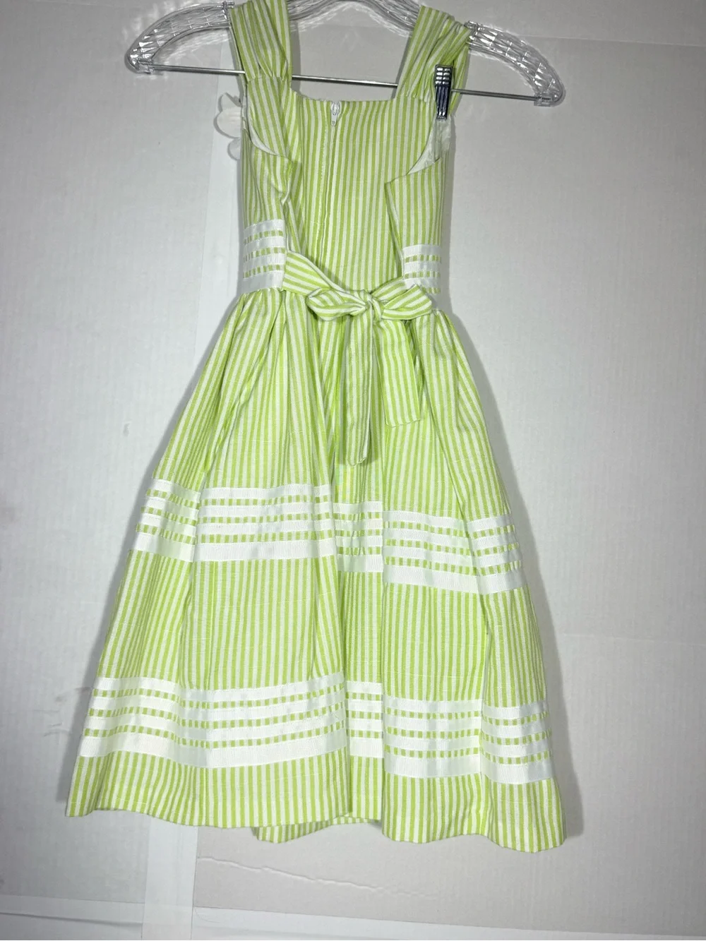 Bonnie Jean Sz 10 Green And White Stripped Dress